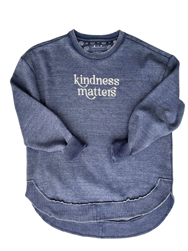 Kindness matters navy acid ROYCE scoop hem fleece