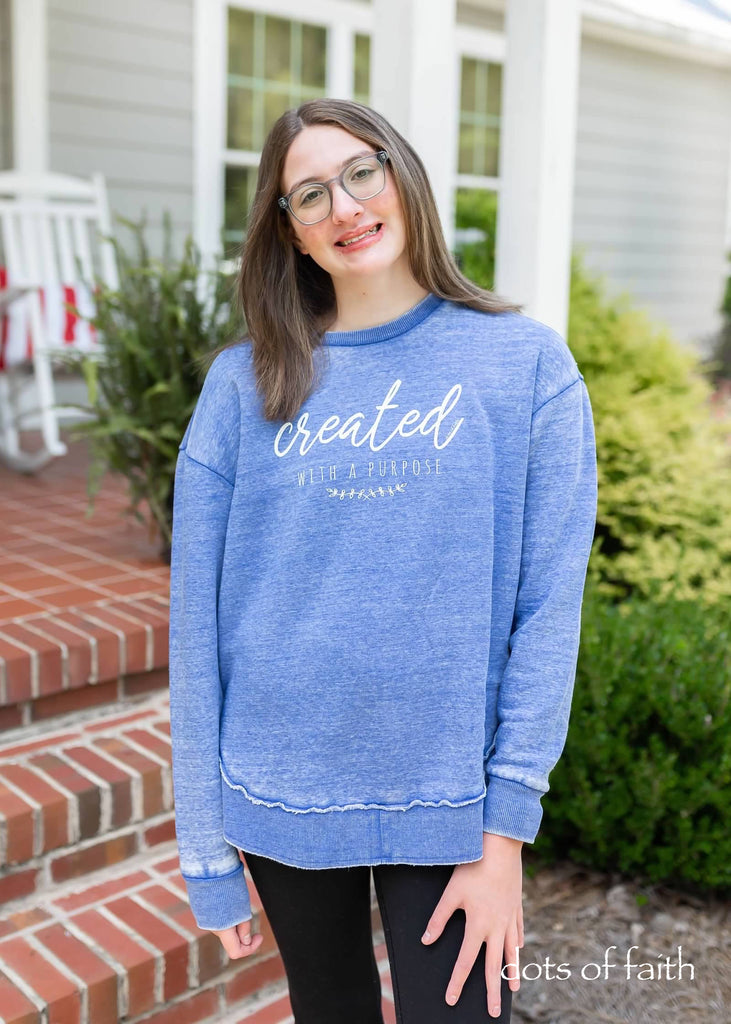 created with a purpose royal scoop hem fleece Dots of Faith