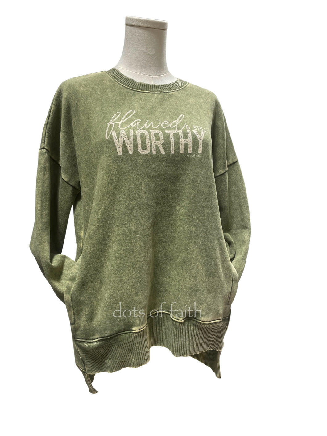 Flawed & still worthy POCKET sweatshirt olive wash