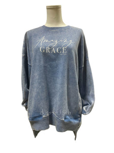 Amazing Grace pocket sweatshirt heather blue