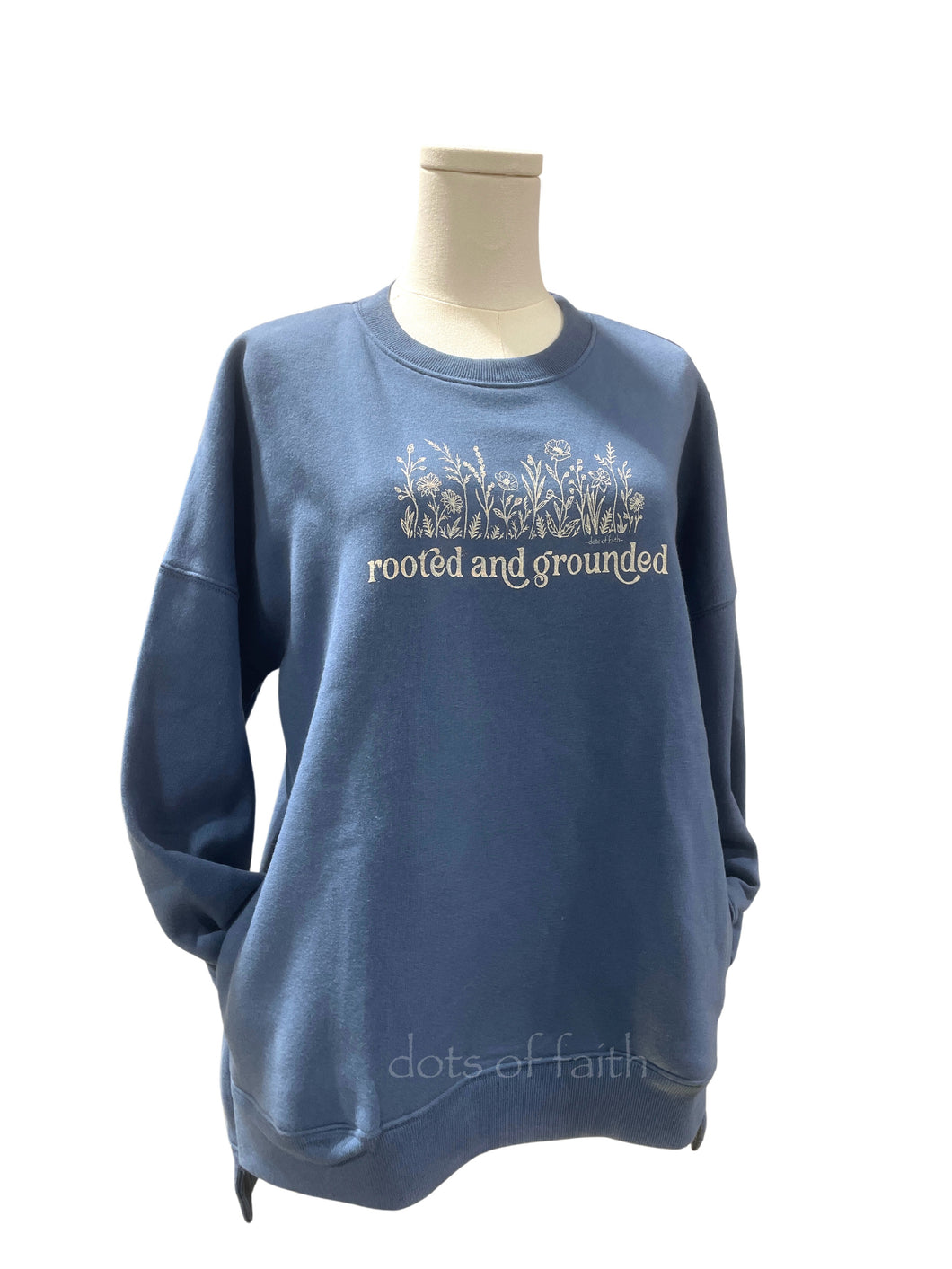 rooted & grounded POCKET blue sweatshirt