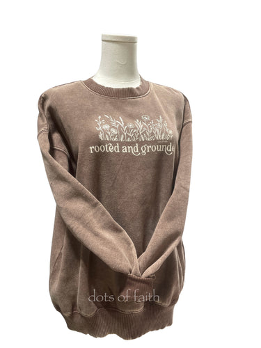 rooted & grounded chocolate acid wash sweatshirt