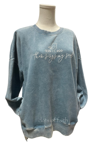 little bird pocket POCKET blue wash sweatshirt