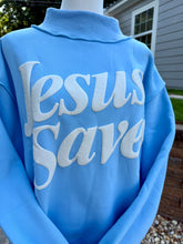 Jesus Saves mock BLUE fleece