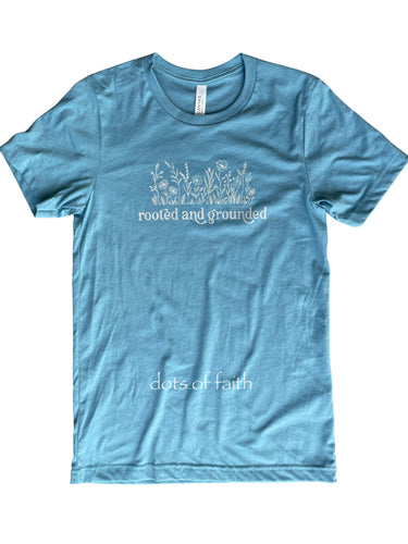 rooted and grounded blue short sleeve ADULT