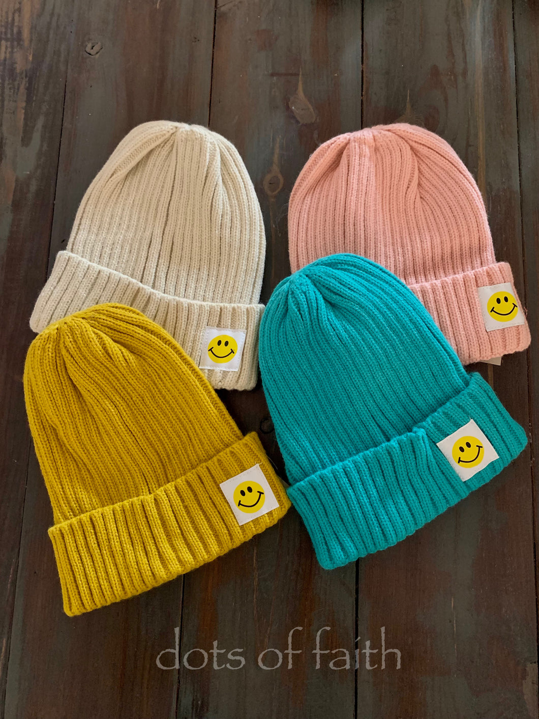 knit smiley face beanie