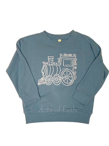 train blue sweatshirt